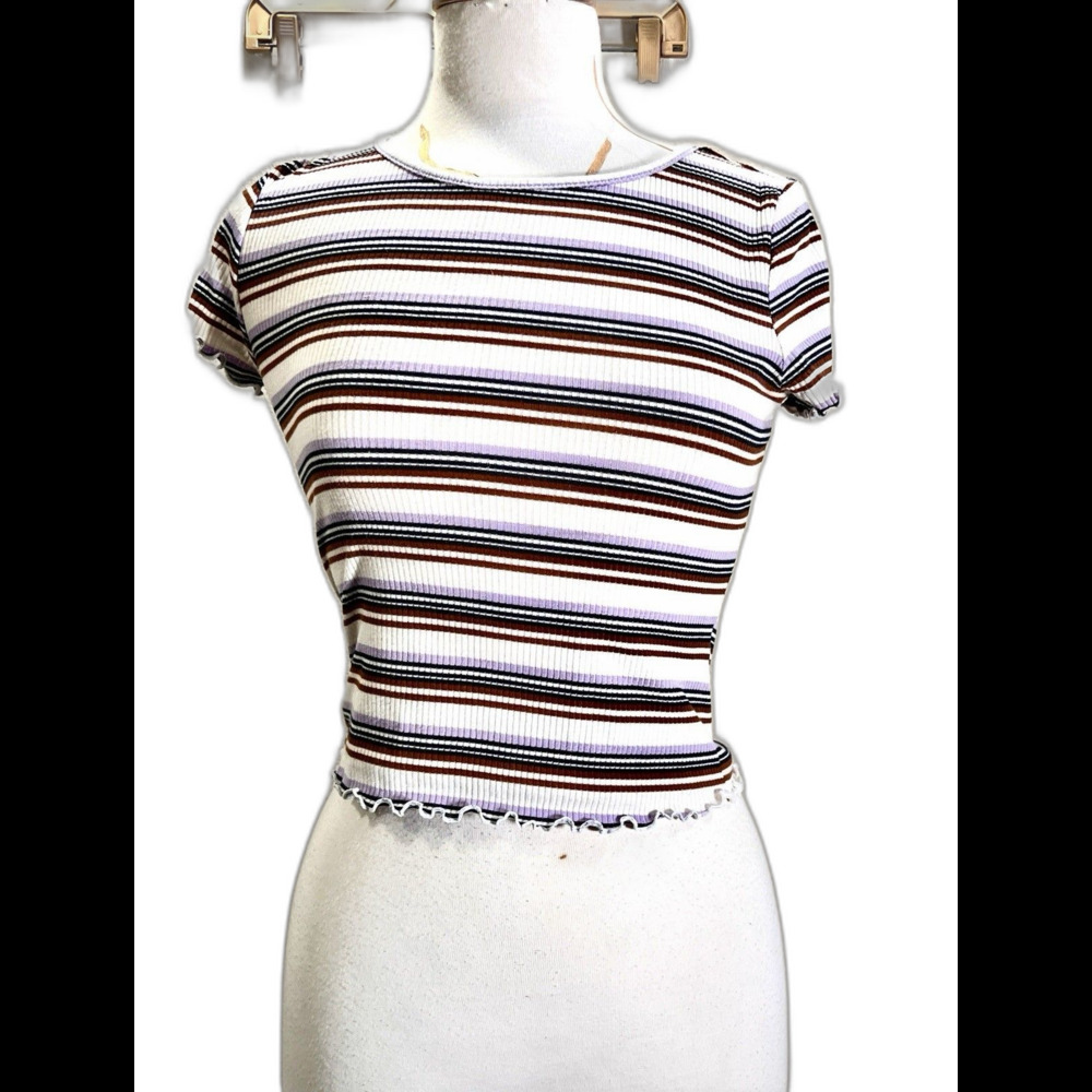 Iris Crop Top Size S Women's 90's Grunge Striped Indie Sleaze Thrifted Top